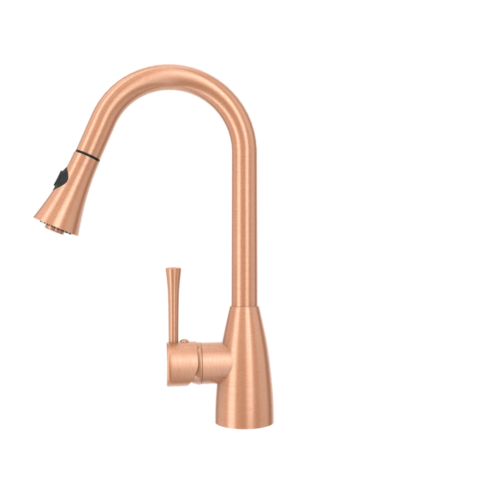 Copper Kitchen Faucet with Soap Dispenser, Single Handle Solid Brass High Arc Pull Down Sprayer Head Kitchen Sink Faucets with Deck Plate
