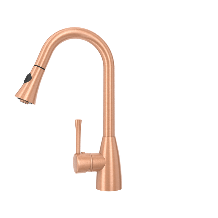 Copper Kitchen Faucet with Soap Dispenser, Single Handle Solid Brass High Arc Pull Down Sprayer Head Kitchen Sink Faucets with Deck Plate