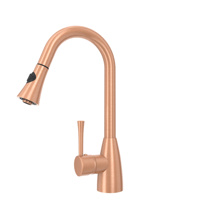 Copper Kitchen Faucet with Soap Dispenser, Single Handle Solid Brass High Arc Pull Down Sprayer Head Kitchen Sink Faucets with Deck Plate
