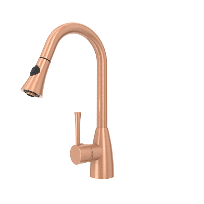 Copper Kitchen Faucet with Soap Dispenser, Single Handle Solid Brass High Arc Pull Down Sprayer Head Kitchen Sink Faucets with Deck Plate