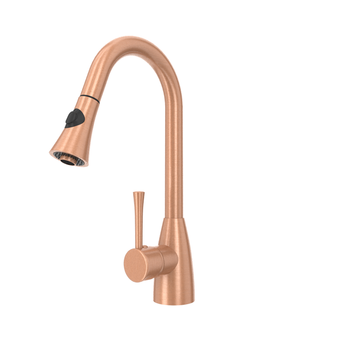 Copper Kitchen Faucet with Soap Dispenser, Single Handle Solid Brass High Arc Pull Down Sprayer Head Kitchen Sink Faucets with Deck Plate