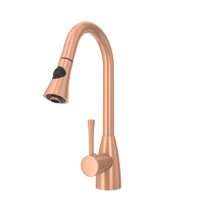 Copper Kitchen Faucet with Soap Dispenser, Single Handle Solid Brass High Arc Pull Down Sprayer Head Kitchen Sink Faucets with Deck Plate