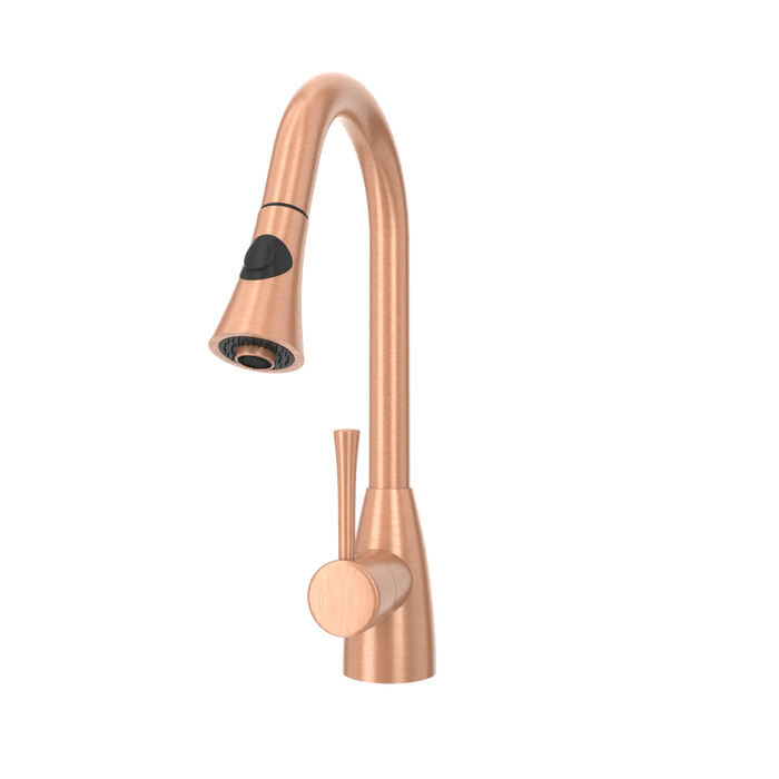 Copper Kitchen Faucet with Soap Dispenser, Single Handle Solid Brass High Arc Pull Down Sprayer Head Kitchen Sink Faucets with Deck Plate