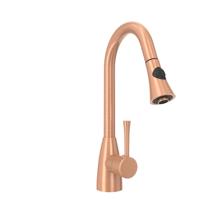 Copper Kitchen Faucet with Soap Dispenser, Single Handle Solid Brass High Arc Pull Down Sprayer Head Kitchen Sink Faucets with Deck Plate