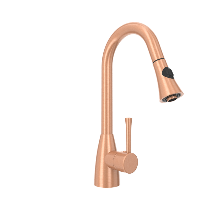 Copper Kitchen Faucet with Soap Dispenser, Single Handle Solid Brass High Arc Pull Down Sprayer Head Kitchen Sink Faucets with Deck Plate