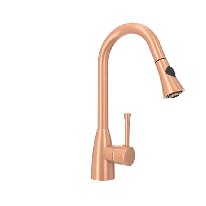 Copper Kitchen Faucet with Soap Dispenser, Single Handle Solid Brass High Arc Pull Down Sprayer Head Kitchen Sink Faucets with Deck Plate