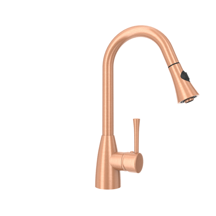 Copper Kitchen Faucet with Soap Dispenser, Single Handle Solid Brass High Arc Pull Down Sprayer Head Kitchen Sink Faucets with Deck Plate
