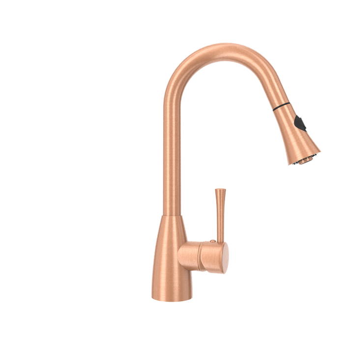 Copper Kitchen Faucet with Soap Dispenser, Single Handle Solid Brass High Arc Pull Down Sprayer Head Kitchen Sink Faucets with Deck Plate