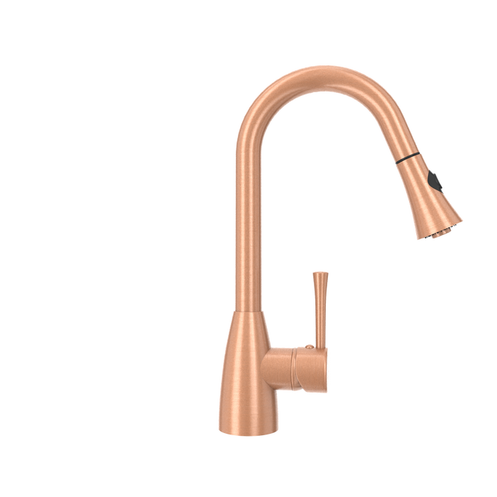 Copper Kitchen Faucet with Soap Dispenser, Single Handle Solid Brass High Arc Pull Down Sprayer Head Kitchen Sink Faucets with Deck Plate