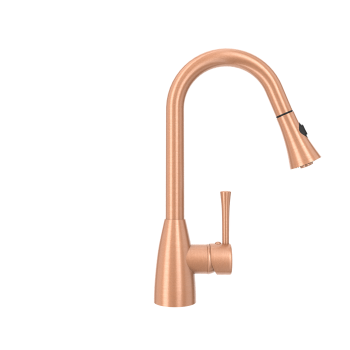 Copper Kitchen Faucet with Soap Dispenser, Single Handle Solid Brass High Arc Pull Down Sprayer Head Kitchen Sink Faucets with Deck Plate