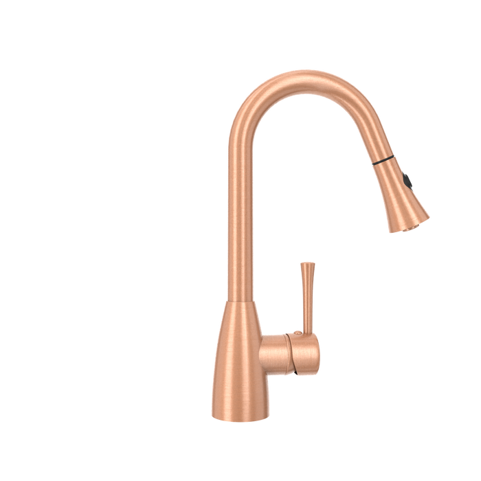 Copper Kitchen Faucet with Soap Dispenser, Single Handle Solid Brass High Arc Pull Down Sprayer Head Kitchen Sink Faucets with Deck Plate