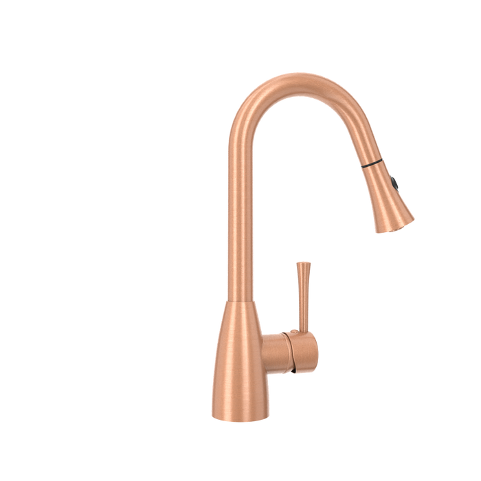 Copper Kitchen Faucet with Soap Dispenser, Single Handle Solid Brass High Arc Pull Down Sprayer Head Kitchen Sink Faucets with Deck Plate