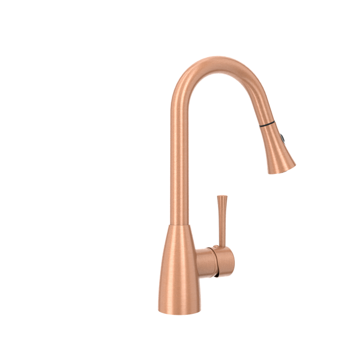 Copper Kitchen Faucet with Soap Dispenser, Single Handle Solid Brass High Arc Pull Down Sprayer Head Kitchen Sink Faucets with Deck Plate