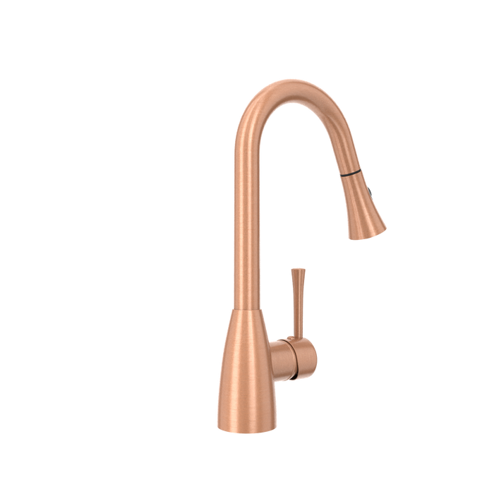 Copper Kitchen Faucet with Soap Dispenser, Single Handle Solid Brass High Arc Pull Down Sprayer Head Kitchen Sink Faucets with Deck Plate