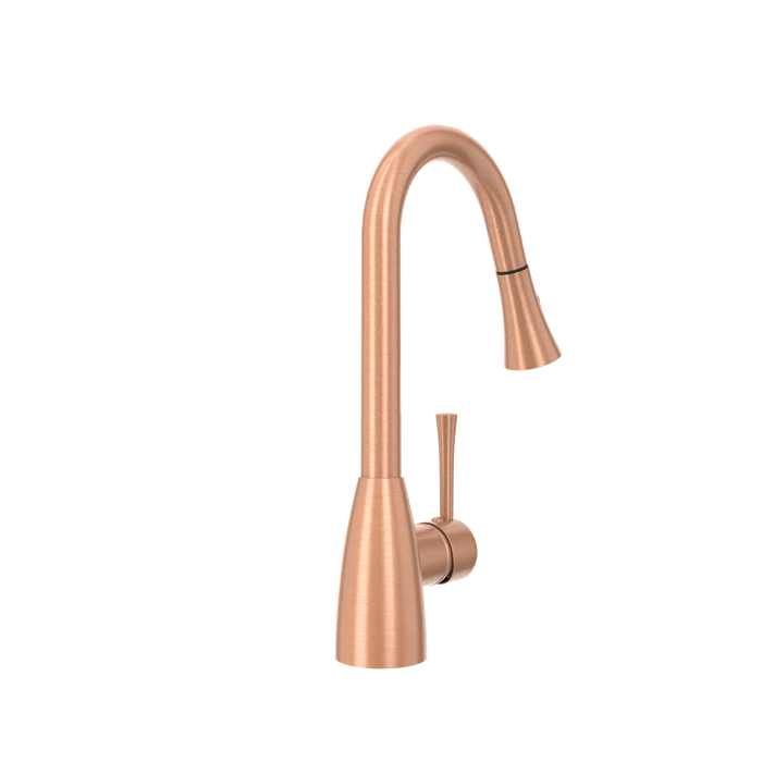 Copper Kitchen Faucet with Soap Dispenser, Single Handle Solid Brass High Arc Pull Down Sprayer Head Kitchen Sink Faucets with Deck Plate
