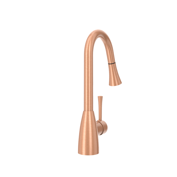 Copper Kitchen Faucet with Soap Dispenser, Single Handle Solid Brass High Arc Pull Down Sprayer Head Kitchen Sink Faucets with Deck Plate