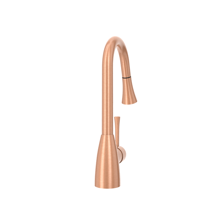 Copper Kitchen Faucet with Soap Dispenser, Single Handle Solid Brass High Arc Pull Down Sprayer Head Kitchen Sink Faucets with Deck Plate