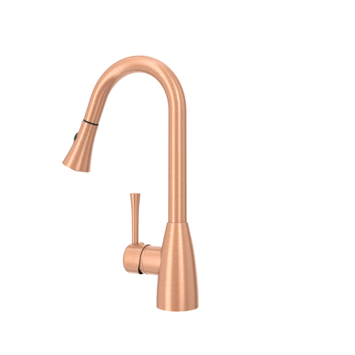 Copper Kitchen Faucet with Soap Dispenser, Single Handle Solid Brass High Arc Pull Down Sprayer Head Kitchen Sink Faucets with Deck Plate