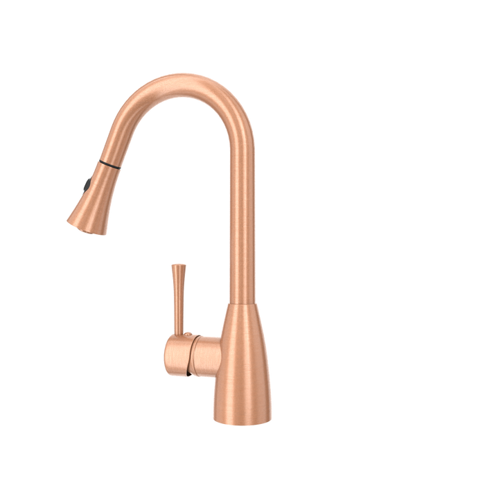 Copper Kitchen Faucet with Soap Dispenser, Single Handle Solid Brass High Arc Pull Down Sprayer Head Kitchen Sink Faucets with Deck Plate