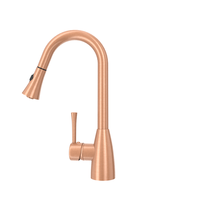 Copper Kitchen Faucet with Soap Dispenser, Single Handle Solid Brass High Arc Pull Down Sprayer Head Kitchen Sink Faucets with Deck Plate
