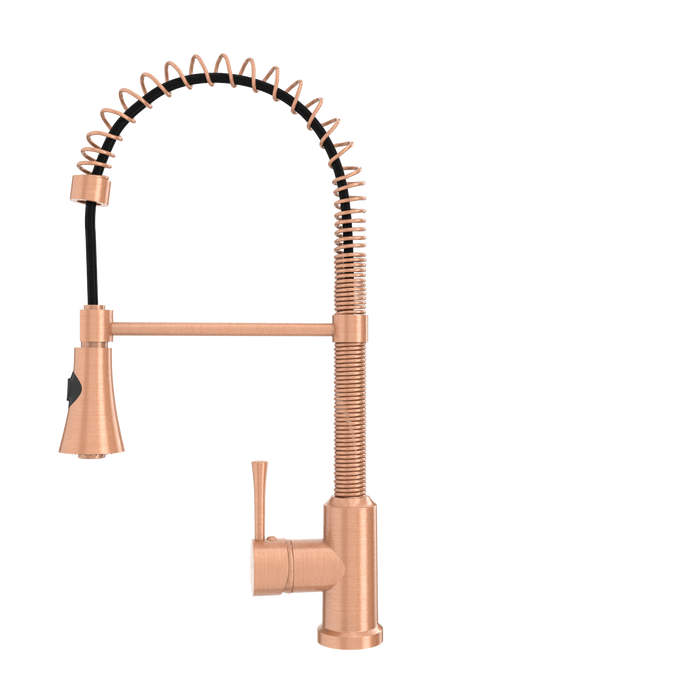 Copper Pre-Rinse Spring Kitchen Faucet, Single Level Solid Brass Kitchen Sink Faucets with Pull Down Sprayer - AK96565C