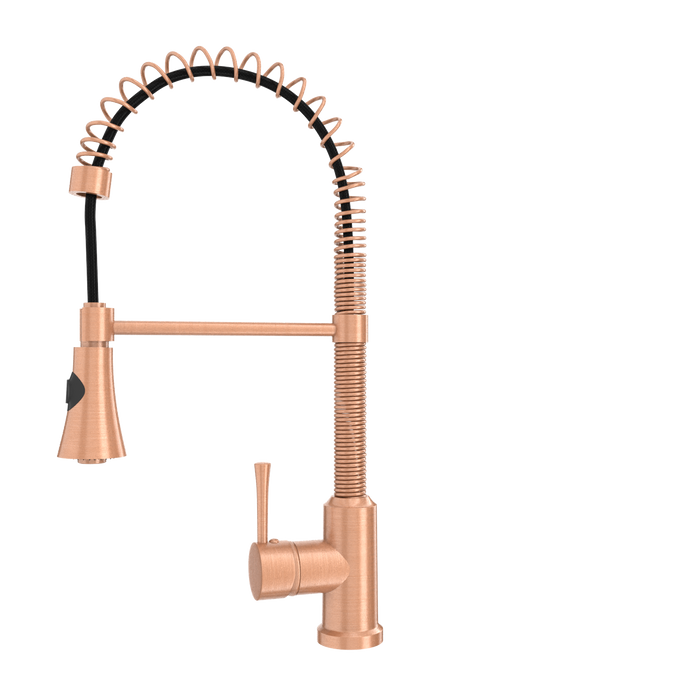 Copper Kitchen Faucet with Soap Dispenser, Single Handle Solid Brass High Arc Pull Down Sprayer Head Kitchen Sink Faucets with Deck Plate