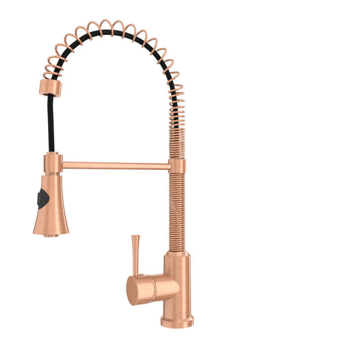 Copper Kitchen Faucet with Soap Dispenser, Single Handle Solid Brass High Arc Pull Down Sprayer Head Kitchen Sink Faucets with Deck Plate