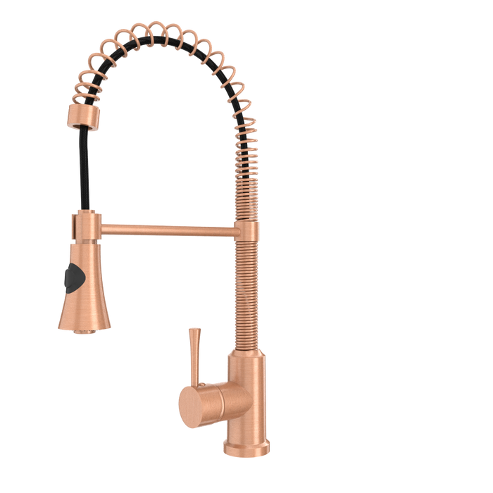 Copper Kitchen Faucet with Soap Dispenser, Single Handle Solid Brass High Arc Pull Down Sprayer Head Kitchen Sink Faucets with Deck Plate
