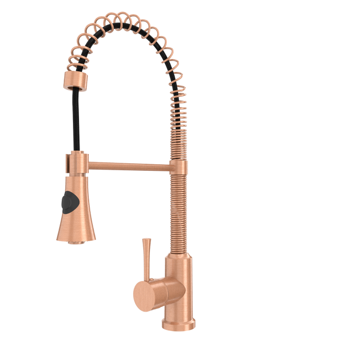 Copper Kitchen Faucet with Soap Dispenser, Single Handle Solid Brass High Arc Pull Down Sprayer Head Kitchen Sink Faucets with Deck Plate