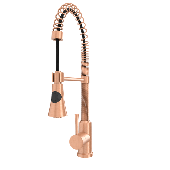 Copper Pre-Rinse Spring Kitchen Faucet, Single Level Solid Brass Kitchen Sink Faucets with Pull Down Sprayer - AK96565C