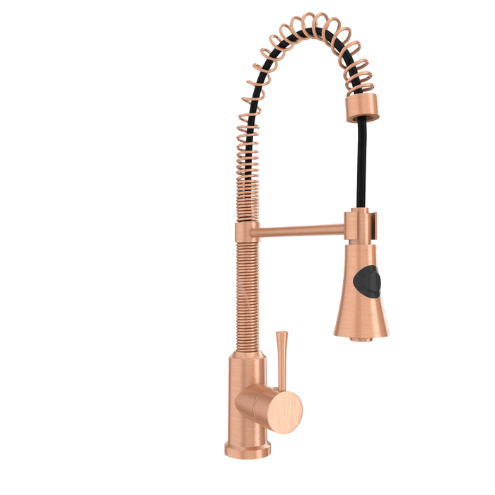 Copper Pre-Rinse Spring Kitchen Faucet, Single Level Solid Brass Kitchen Sink Faucets with Pull Down Sprayer - AK96565C