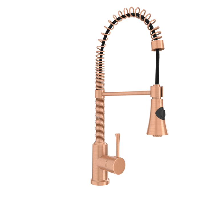 Copper Kitchen Faucet with Soap Dispenser, Single Handle Solid Brass High Arc Pull Down Sprayer Head Kitchen Sink Faucets with Deck Plate
