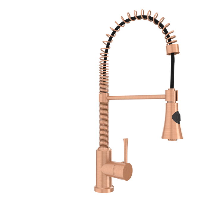 Copper Pre-Rinse Spring Kitchen Faucet, Single Level Solid Brass Kitchen Sink Faucets with Pull Down Sprayer - AK96565C