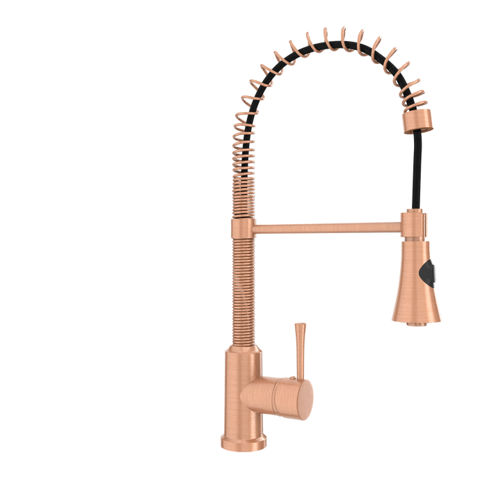Copper Pre-Rinse Spring Kitchen Faucet, Single Level Solid Brass Kitchen Sink Faucets with Pull Down Sprayer - AK96565C
