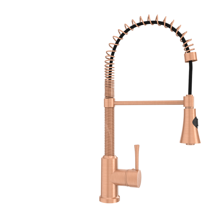 Copper Kitchen Faucet with Soap Dispenser, Single Handle Solid Brass High Arc Pull Down Sprayer Head Kitchen Sink Faucets with Deck Plate