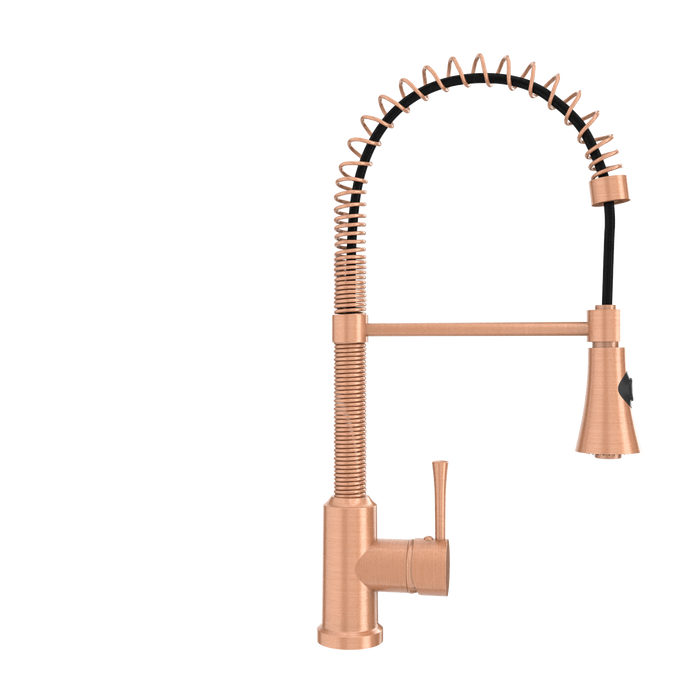 Copper Pre-Rinse Spring Kitchen Faucet, Single Level Solid Brass Kitchen Sink Faucets with Pull Down Sprayer - AK96565C
