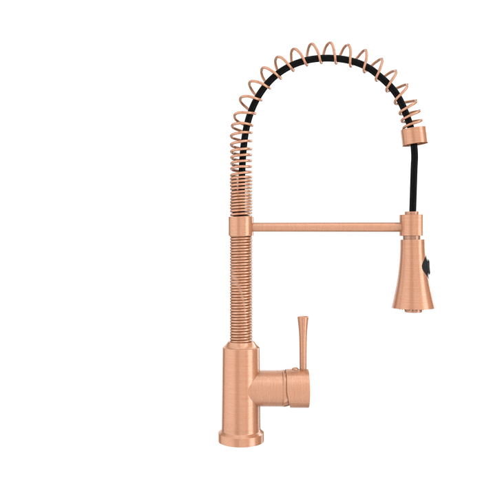 Copper Kitchen Faucet with Soap Dispenser, Single Handle Solid Brass High Arc Pull Down Sprayer Head Kitchen Sink Faucets with Deck Plate