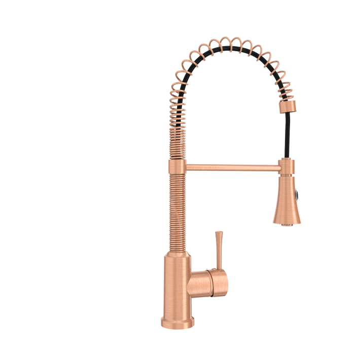Copper Kitchen Faucet with Soap Dispenser, Single Handle Solid Brass High Arc Pull Down Sprayer Head Kitchen Sink Faucets with Deck Plate