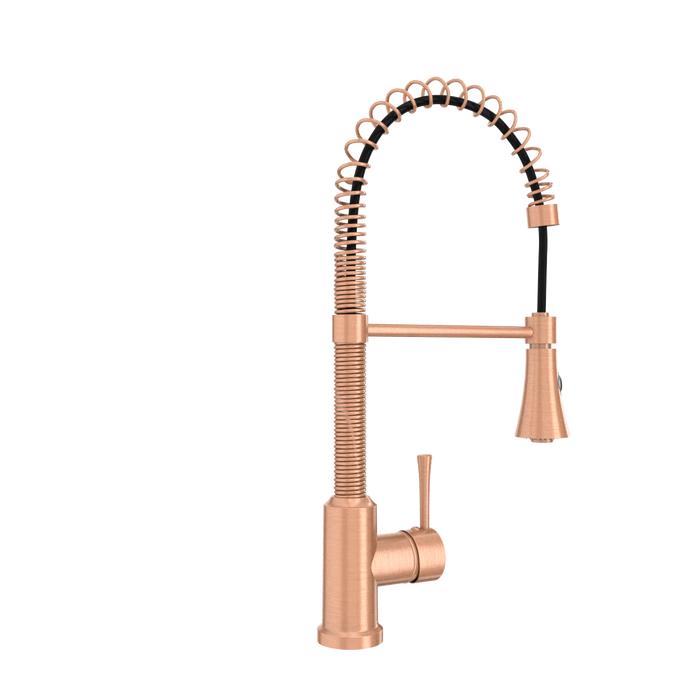 Copper Kitchen Faucet with Soap Dispenser, Single Handle Solid Brass High Arc Pull Down Sprayer Head Kitchen Sink Faucets with Deck Plate