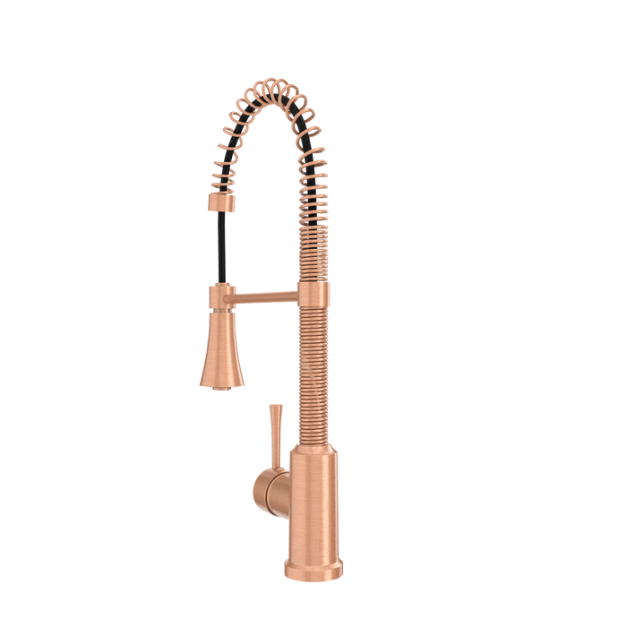 Copper Kitchen Faucet with Soap Dispenser, Single Handle Solid Brass High Arc Pull Down Sprayer Head Kitchen Sink Faucets with Deck Plate