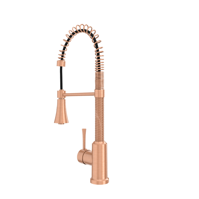Copper Pre-Rinse Spring Kitchen Faucet, Single Level Solid Brass Kitchen Sink Faucets with Pull Down Sprayer - AK96565C