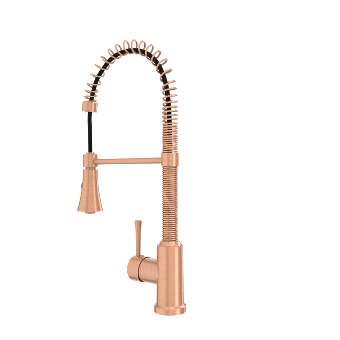 Copper Kitchen Faucet with Soap Dispenser, Single Handle Solid Brass High Arc Pull Down Sprayer Head Kitchen Sink Faucets with Deck Plate