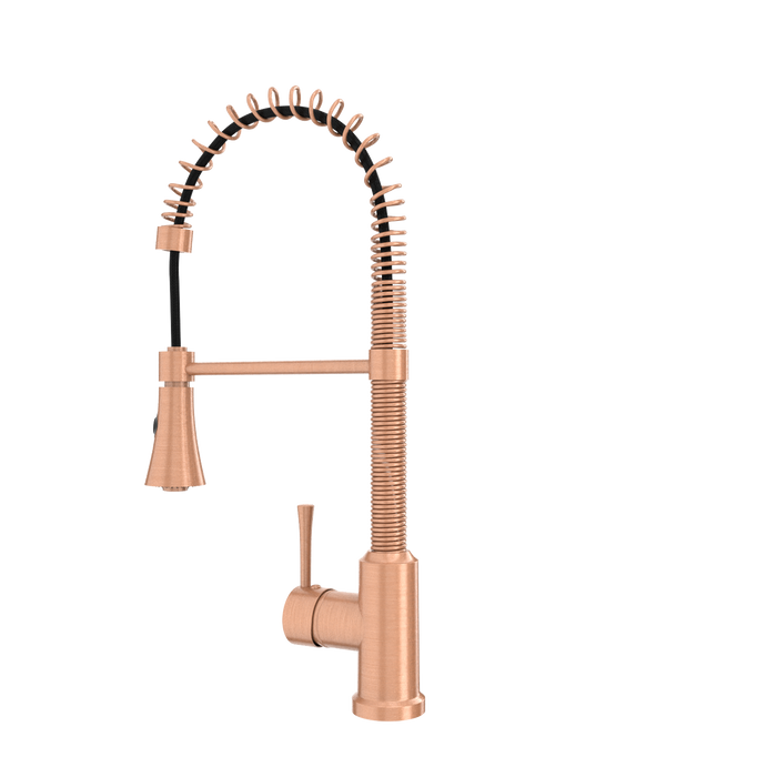 Copper Pre-Rinse Spring Kitchen Faucet, Single Level Solid Brass Kitchen Sink Faucets with Pull Down Sprayer - AK96565C