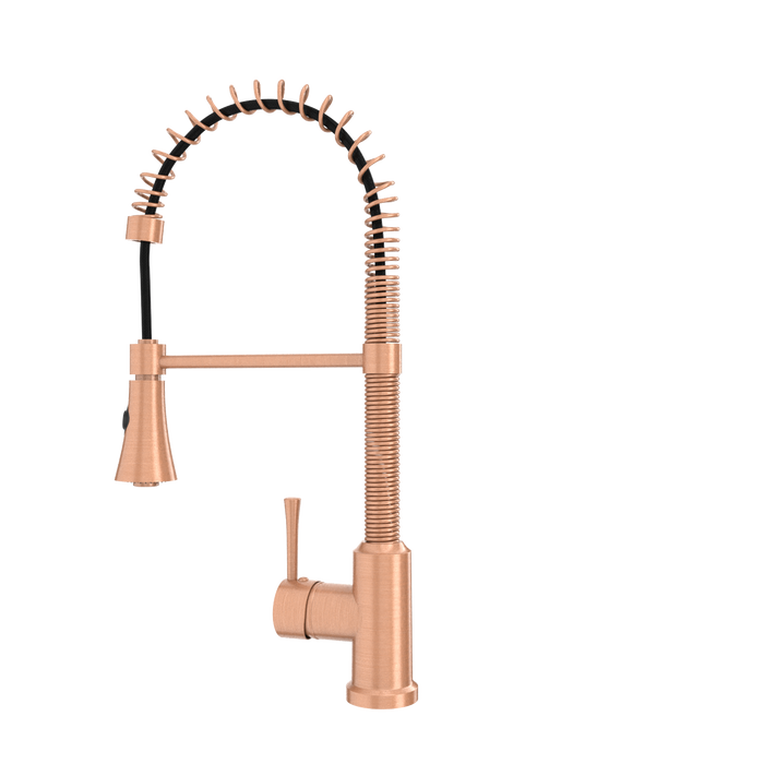 Copper Pre-Rinse Spring Kitchen Faucet, Single Level Solid Brass Kitchen Sink Faucets with Pull Down Sprayer - AK96565C