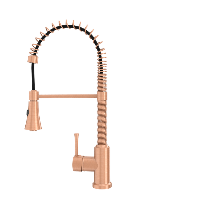 Copper Kitchen Faucet with Soap Dispenser, Single Handle Solid Brass High Arc Pull Down Sprayer Head Kitchen Sink Faucets with Deck Plate