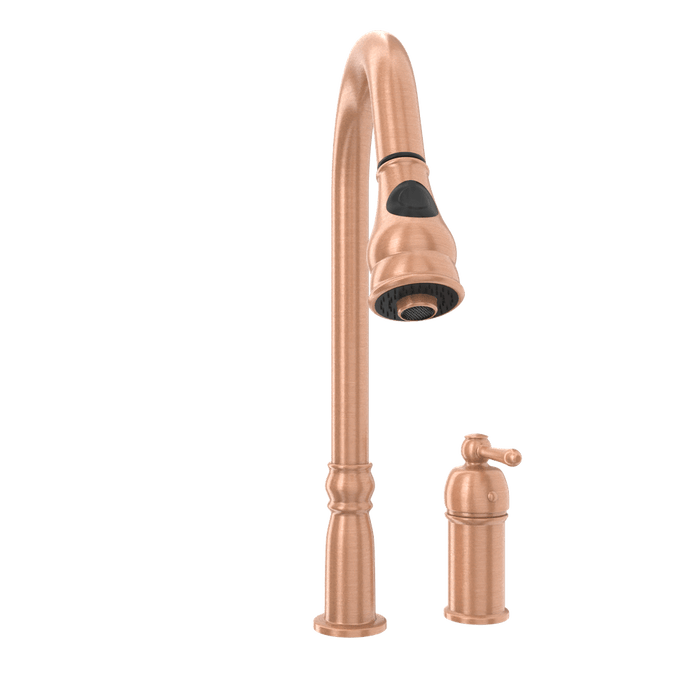 Copper Kitchen Faucet with in-Deck Handle and Soap Dispenser, Single Handle Solid Brass High Arc Pull Down Sprayer Head Kitchen Sink Faucet