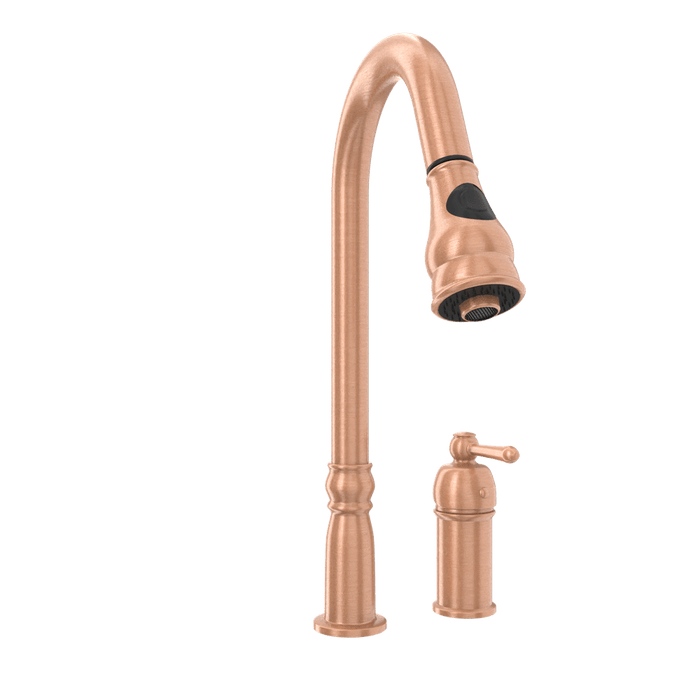 Copper Kitchen Faucet with in-Deck Handle and Soap Dispenser, Single Handle Solid Brass High Arc Pull Down Sprayer Head Kitchen Sink Faucet