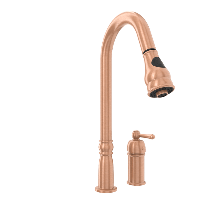 Copper Kitchen Faucet with in-Deck Handle and Soap Dispenser, Single Handle Solid Brass High Arc Pull Down Sprayer Head Kitchen Sink Faucet