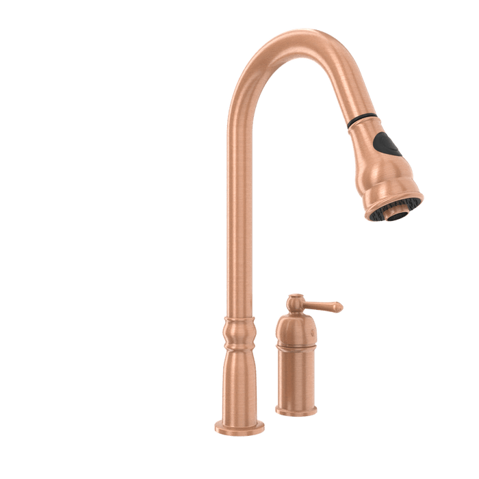 Copper Kitchen Faucet with in-Deck Handle and Soap Dispenser, Single Handle Solid Brass High Arc Pull Down Sprayer Head Kitchen Sink Faucet