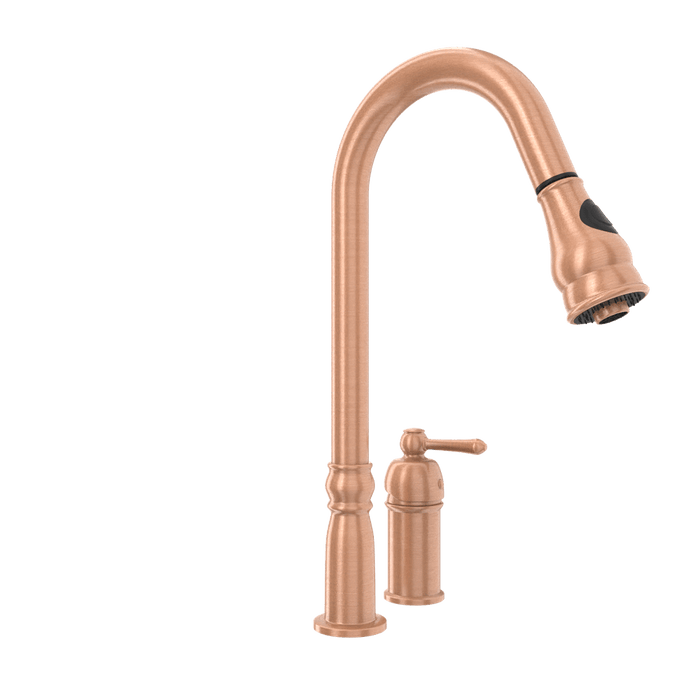 Copper Kitchen Faucet with in-Deck Handle and Soap Dispenser, Single Handle Solid Brass High Arc Pull Down Sprayer Head Kitchen Sink Faucet